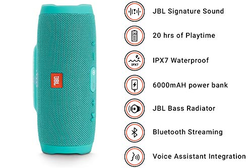 JBL JBLCHARGE3TEALAM Charge 3 Waterproof Portable Bluetooth Speaker (Teal)
