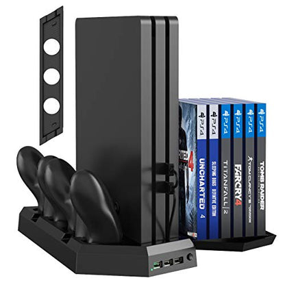 Kootek Vertical Stand for PS4 Slim/Pro/Regular Playstation 4, Controller Charging Station with Cooling Fan Game Storage and Dual Charger Indicator USB Ports for DualShock 4 Wireless Controllers