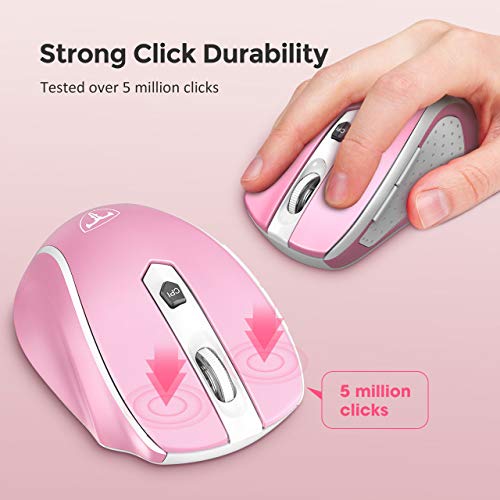 VicTsing Wireless Mouse, 2.4G 2400DPI Ergonomics Cordless Mouse with USB Receiver, Finger Rest, 5 Adjustable DPI Levels, Portable Mobile Optical Mice for Chromebook Notebook PC Laptop Computer, Pink