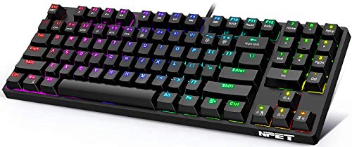 NPET K80 Mechanical Gaming Keyboard, Wired Backlit Keyboard with Red Switches, Customizable RGB Lighting, Wired Compact Ergonomic Keyboard with Number Keys for Desktop, Computer, PC (89 Keys, Black)