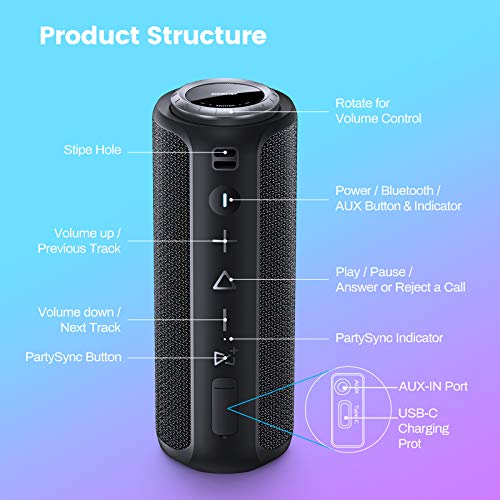 Bluetooth Speaker, SONGLOW 40W Loud Portable Speaker with Rich Bass, PartySync Tech Links 200+ Wireless Speakers, Bluetooth 5.0, 12-Hour Playtime, IPX7 Waterproof Speaker for Outdoor, Home