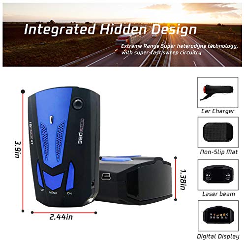 [2021 New Version] Radar-Detector-for-Cars,Laser Radar Detector Voice Prompt Speed,Vehicle Speed Alarm System,LED Display,City/Highway Mode,Auto 360 Degree Detection for Cars（Blue）