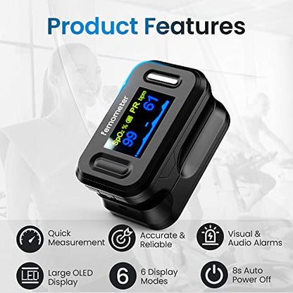 Femometer Fingertip Pulse Oximeter, Finger Oximeter with Pulse Portable Blood Oxygen Saturation Monitor Finger Spo2 Pulse Oximeter with OLED Display and Digital Reading