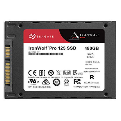 Seagate IronWolf Pro 125 SSD 480GB NAS Internal Solid State Drive - 2.5 Inch SATA 6Gb/s speeds up to 545MB/s, 1 DWPD endurance and 24x7 performance for Creative Pro, and SMB (ZA480NX1A001)