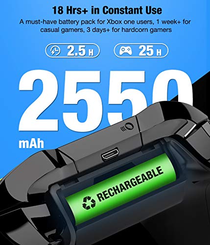 Controller Battery Pack for Xbox One, BEBONCOOL 2x2550 mAh Rechargeable Battery Pack for Xbox One/Xbox One S/Xbox One X/Xbox One Elite Controller