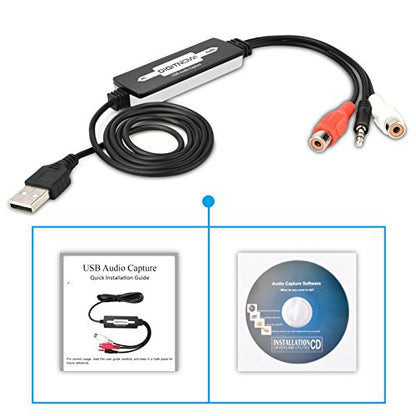 DIGITNOW USB Audio Capture Card Grabber for Vinyl Cassette Tapes to Digital MP3 Converter, Support Mac & Windows 10/8.1/8 / 7 / Vista/XP