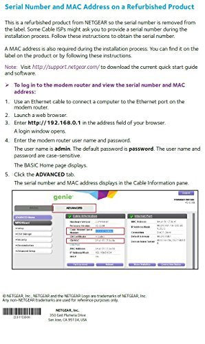 NETGEAR C3700-100NAR C3700-NAR DOCSIS 3.0 WiFi Cable Modem Router with N600 8x4 Download speeds for Xfinity from Comcast, Spectrum, Cox, Cablevision (Renewed)