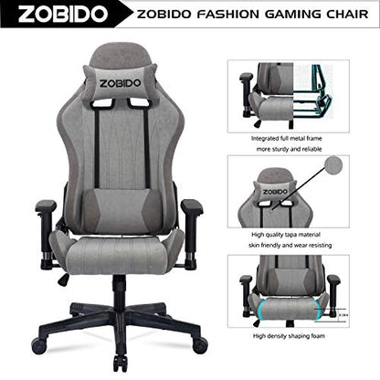 ZOBIDO Gaming Chair Office Comfortable Chair High Back Computer Chair tapa PC Racing Executive Ergonomic Adjustable Swivel Task Chair with Headrest and Pillow Pouch (Grey)