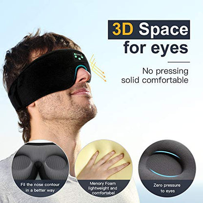 Sleep Headphones Bluetooth 3D Eye Mask, Boodlab 3D Wireless Sleeping Headphones Sleep Mask with Ultra-Thin HD Stereo Speakers Washable Adjustable for sleeping Side Sleepers Air Travel Yoga, Meditation