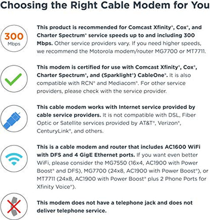 MOTOROLA MG7540 16x4 Cable Modem Plus AC1600 Dual Band Wi-Fi Gigabit Router with DFS, 686 Mbps Maximum DOCSIS 3.0 & Roku Express HD Streaming Media Player 2019