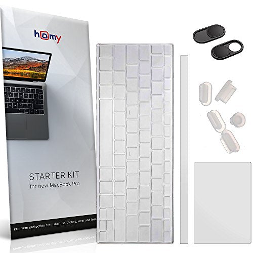 Homy Full Protection for MacBook Pro 15 inch 2016-2019. Kit of 10: Keyboard Cover Ultra-Thin TPU, Touch Bar Cover, Trackpad Protector, 2X Webcam Cover, 5X Dust Plugs Accessories For Apple a1707, a1990