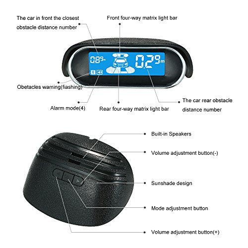 KKmoon Front and Rear Car Reverse Backup Radar System, 8 Parking Sensors Cars Parking Assist Reversing Radar with LED Display and Sound Warning