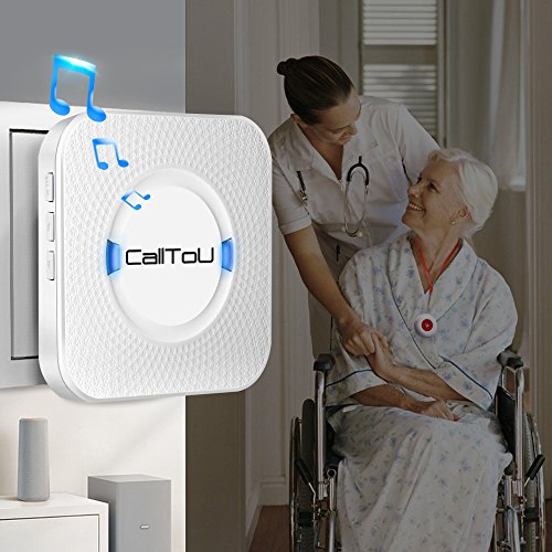 CallToU Wireless Caregiver Pager Smart Call System 2 SOS Call Buttons/Transmitters 3 Receivers Nurse Calling Alert Patient Help System for Home/Personal Attention Pager 500+Feet Plugin Receiver Alert