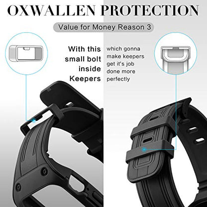 OXWALLEN Snap On Bumper for Apple Watch Case with Band 44mm 42mm, Ruggged Drop-proof Screen Protector Accessries Cover for iWatch Series 6/SE/3/4/5 Active Sport Women & Men - Black