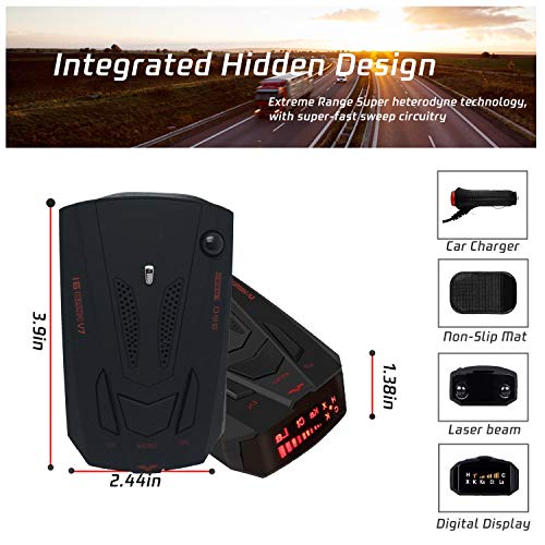 [2021 New Version] Radar-Detector-for-Cars,Laser Radar Detector Voice Prompt Speed,Vehicle Speed Alarm System,LED Display,City/Highway Mode,Auto 360 Degree Detection for Cars（Black）