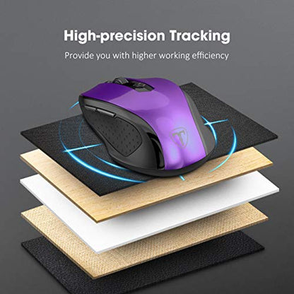 VicTsing Wireless Mouse, 2.4G 2400DPI Ergonomics Cordless Mouse with USB Receiver, Finger Rest, 5 Adjustable DPI Levels, Mobile USB Mice for Chromebook Notebook MacBook Laptop Computer PC, Purple