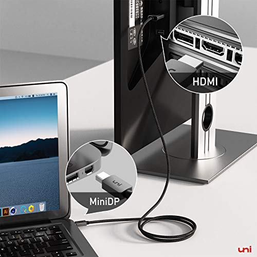 Mini DisplayPort to HDMI Cable 6ft, uni Mini DP (Thunderbolt) to HDMI Cable Compatible with MacBook Air/Pro, iMac, Microsoft Surface Pro/Laptop, ThinkPad Helix, Monitor, Projector, More - Gray