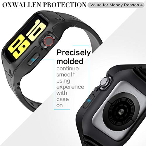 OXWALLEN Snap On Bumper for Apple Watch Case with Band 44mm 42mm, Ruggged Drop-proof Screen Protector Accessries Cover for iWatch Series 6/SE/3/4/5 Active Sport Women & Men - Black
