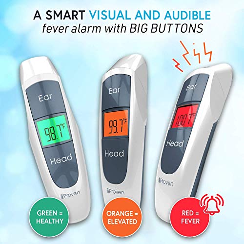 iProven Digital Thermometer for Fever - Temporal Thermometer for Adults and Seniors - Easy to Use Forehead and Ear Mode - LED Display with Big Buttons - Unique Design - iProven DMT-316