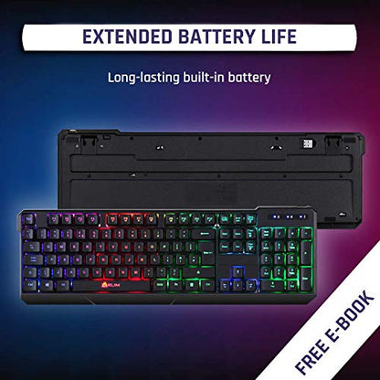 KLIM Chroma Rechargeable Wireless Gaming Keyboard + Slim, Durable, Ergonomic, Quiet, Waterproof, Silent Keys + Backlit Wireless Keyboard for PC PS4 Xbox One Mac + Teclado Gamer + New 2020 Version