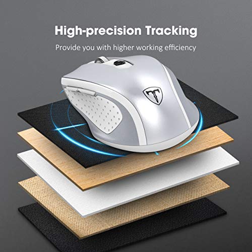 VicTsing Wireless Mouse, 2.4G 2400DPI Ergonomics Cordless Mouse with USB Receiver, Finger Rest, 5 Adjustable DPI Levels, Mobile USB Mice for Chromebook Notebook MacBook Laptop Computer PC, Silver