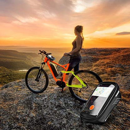 WILD MAN Bike Phone Mount Bag, Cycling Waterproof Front Frame Top Tube Handlebar Bag with Touch Screen Holder Case for iPhone X XS Max XR 8 7 Plus, for Android/iPhone Cellphones Under 6.5”