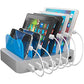 Hercules Tuff Charging Station for Multiple Devices, with 6 USB Fast Ports, 6 Short Mixed USB Cables Included for Cell Phones, Smart Phones, Tablets, and Other Electronics, Silver