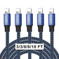 UNEN iphone Charger（3/3/6/6/10FT）5 Pack-Black and Blue