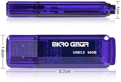 Micro Center SuperSpeed Single Pack 64GB USB 3.0 Flash Drive Gum Size Memory Stick Thumb Drive Data Storage Jump Drive (64G)