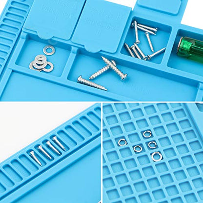 Spurtar Heat Insulation Silicone Repair Mat Anti-Static Station 500℃ Heat-Resistant Magnetic Repair Silicone Work Pad for Soldering Brazing Iron Phone Watch Computer - Blue 17.7 x 11.8 Inch