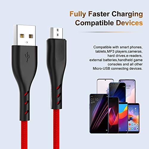 Micro USB Cable Braided 10ft 10ft 6ft 6ft, Android Charging Cable Fast Phone Charger Cord with Extra Long Length Nylon Braided Compatible with PS4,Samsung Galaxy S7 Edge/S7/S6,Note 5 4,LG(4pack)