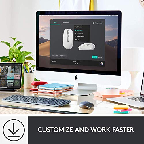 Logitech MX Anywhere 3 for Mac Compact Performance Mouse,Wireless, Comfortable, Ultrafast Scrolling, Any Surface, Portable, 4000DPI, Customizable Buttons, USB-C, Bluetooth, Apple Mac, iPad - Pale Grey