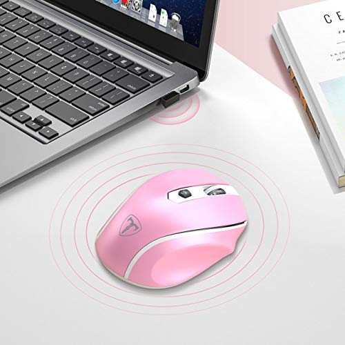 VicTsing Wireless Mouse, 2.4G 2400DPI Ergonomics Cordless Mouse with USB Receiver, Finger Rest, 5 Adjustable DPI Levels, Portable Mobile Optical Mice for Chromebook Notebook PC Laptop Computer, Pink
