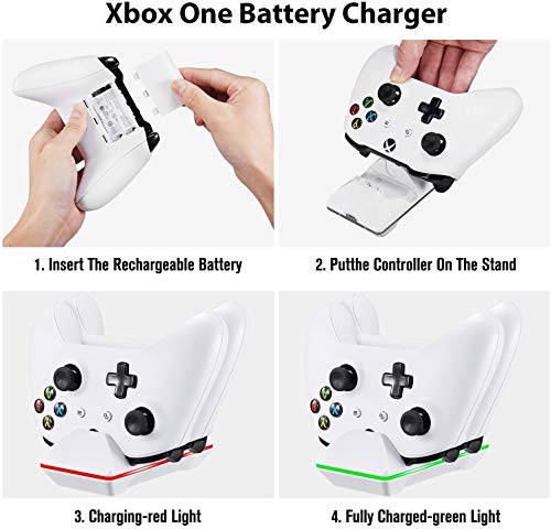 Controller Charger for Xbox One, CVIDA Dual Xbox One/One S/One Elite (Not For Xbox Series X/S 2020) Charging Station with 2 Rechargeable Battery Packs for Two Wireless Controllers Charge Kit– White