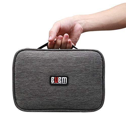 BUBM Electronic Organizer, Double Layer Travel Gadget Storage Bag for Cables, Cord, USB Flash Drive, Power Bank and More-a Sleeve Pouch for 7.9" iPad Mini (Medium,Denim Gray)