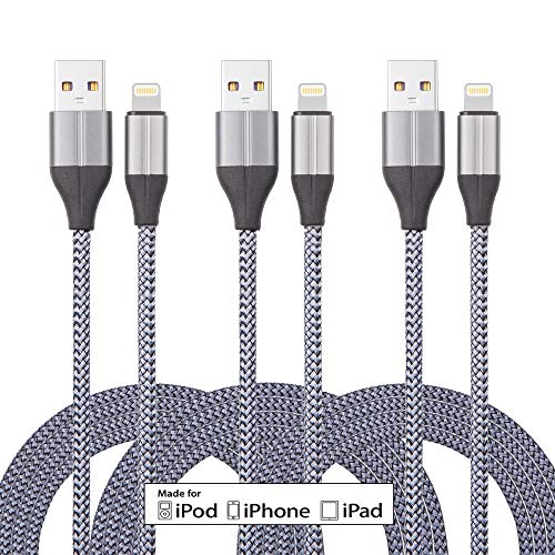 iPhone Charger Cable (3 Pack 10 Foot), [MFi Certified] 10 Feet Nylon Braided Lightning Cable, iPhone Charging Cord USB Cable Compatible with iPhone 11/Pro/X/Xs Max/XR/8 Plus /7 Plus/6/ iPad