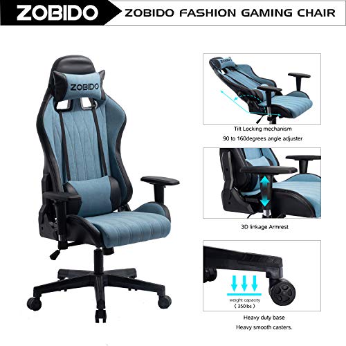 ZOBIDO Gaming Chair Office Comfortable Chair High Back Computer Chair tapa PC Racing Executive Ergonomic Adjustable Swivel Task Chair with Headrest and Pillow Pouch (Blue)
