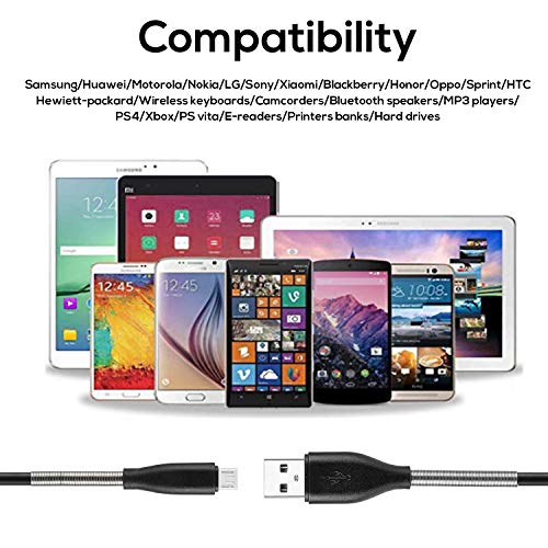 Micro USB Cable 6ft, Cabepow 5 Pack Android Charger Cable Spring Protection High Speed Data and Charging Android Charger Cord Compatible with Samsung Galaxy S7 Edge S6 S5,Note 5 4,LG G4 Android Phone