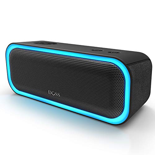 Bluetooth Speakers, DOSS SoundBox Pro Portable Wireless Bluetooth Speaker with 20W Stereo Sound, Active Extra Bass, Wireless Stereo Pairing, Multiple Colors Lights, IPX5, 20 Hrs Battery Life -Black