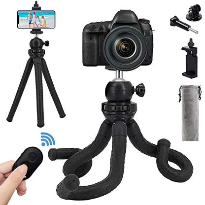 Naohiro Phone Camera Gopro Tripod, Portable and Flexible Phone Tripod Stand with Wireless Remote and Phone Holder, Tripod for iPhone/Android Smartphone/Camera/Sports Camera