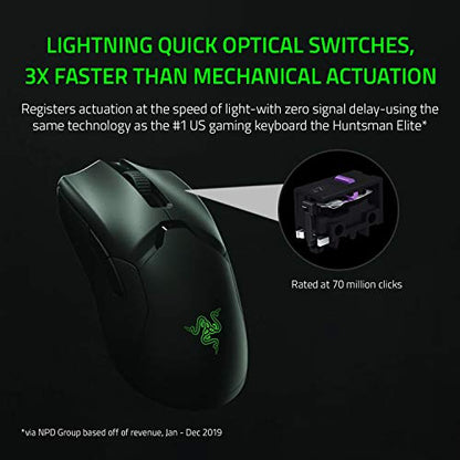 Razer Viper Ultimate Hyperspeed Lightest Wireless Gaming Mouse & RGB Charging Dock: Fastest Gaming Mouse Switch - 20K DPI Optical Sensor - Chroma Lighting - 8 Programmable Buttons - 70 Hr Battery