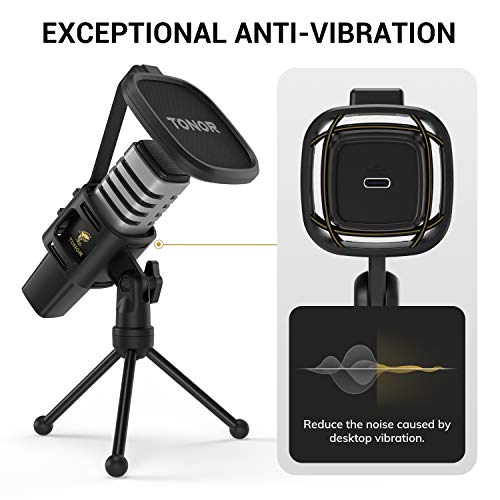 USB Microphone, TONOR Condenser Computer PC Mic with Tripod Stand, Pop Filter, Shock Mount for Gaming, Streaming, Podcasting, YouTube, Voice Over, Skype, Twitch, Compatible with Laptop Desktop, TC30