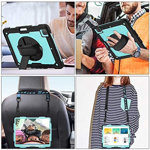 SEYMAC stock Case for iPad Pro 12.9 2020, Protection Case with 360 Degrees Rotating Stand [Pencil Holder] [Screen Protector] Hand Strap for iPad Pro 12.9 2020 (SkyBlue+Black)