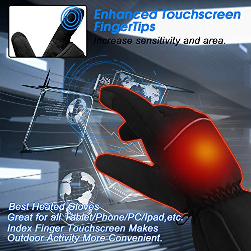 Electric Battery Heated Gloves for Women Men,Touchscreen, Black, Size Large