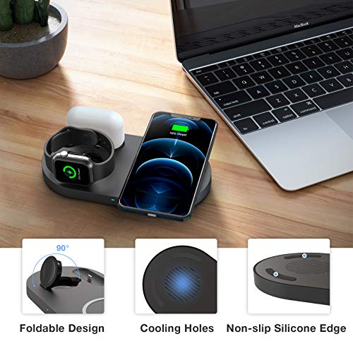 QI-EU Wireless Charger, 23W Fast Wireless Charging Station,3 in 1 Qi-Certified Charging Pad Stand for iWatch SE/6/5/4/3/2 Airpods 1/2/Pro iPhone 12/12 Pro/12 Pro Max/12 mini/11/11 Pro/SE/8/X/XR