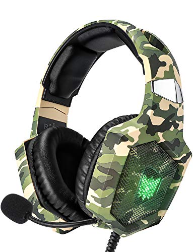 RUNMUS Gaming Headset for PS4, Xbox One, PC Headset w/Surround Sound, Noise Canceling Over Ear Headphones with Mic & LED Light, Compatible with PS5, PS4, Xbox One, Switch, PC, PS3, Mac, Laptop, Green