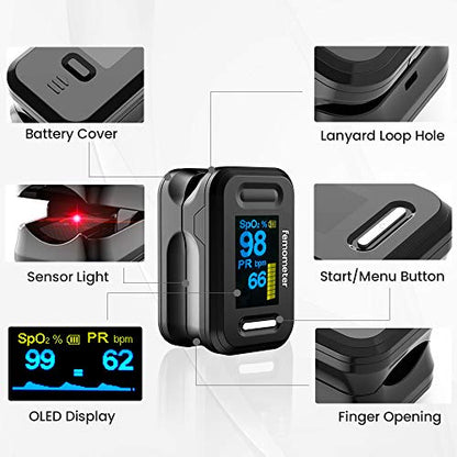 Femometer Fingertip Pulse Oximeter, Finger Oximeter with Pulse Portable Blood Oxygen Saturation Monitor Finger Spo2 Pulse Oximeter with OLED Display and Digital Reading