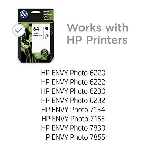 HP 64 | 2 Ink Cartridges | Black, Tri-color | N9J90AN, N9J89AN