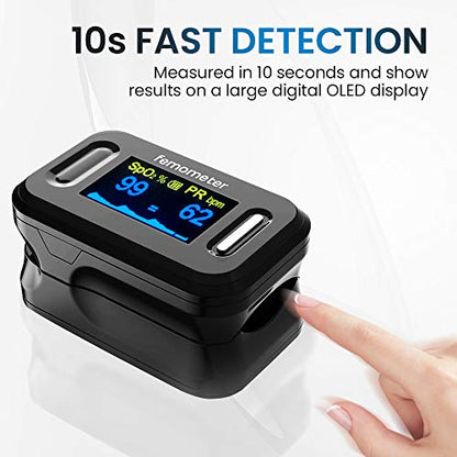 Femometer Fingertip Pulse Oximeter, Finger Oximeter with Pulse Portable Blood Oxygen Saturation Monitor Finger Spo2 Pulse Oximeter with OLED Display and Digital Reading