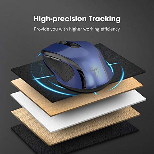 VicTsing Wireless Mouse, 2.4G 2400DPI Ergonomics Cordless Mouse with USB Receiver, Finger Rest, 5 Adjustable DPI Levels, Mobile USB Mice for Chromebook Notebook MacBook Laptop Computer, Sapphire Blue